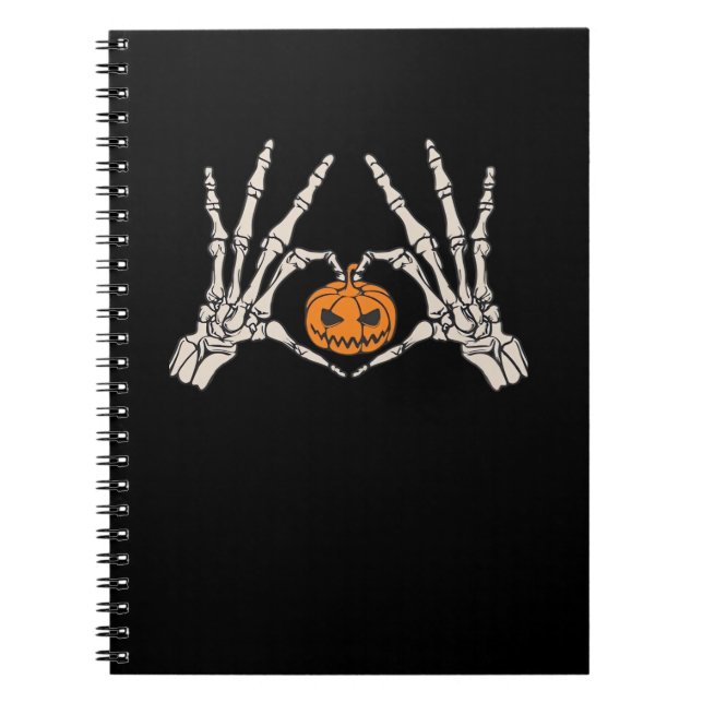 Cuaderno Skeleton Hand Heart And Pumpkin Funny Skull Hallow (Frente)