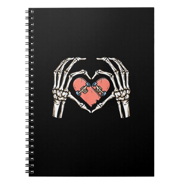 Cuaderno Skeleton Hand Heart Skateboard Día de San Valentín (Frente)