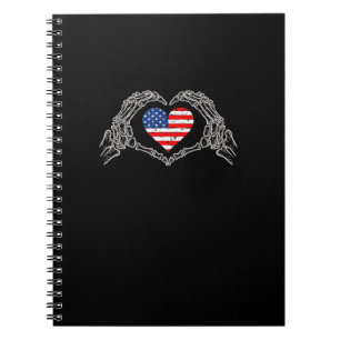 Cuaderno Skeleton Mano Corazón 4 De La Bandera Estadouniden