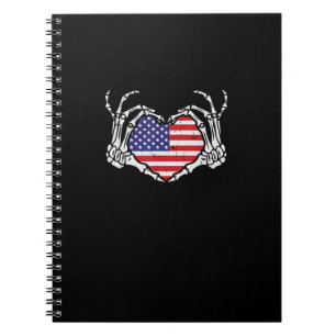 Cuaderno Skeleton Mano Corazón 4 De La Bandera Estadouniden