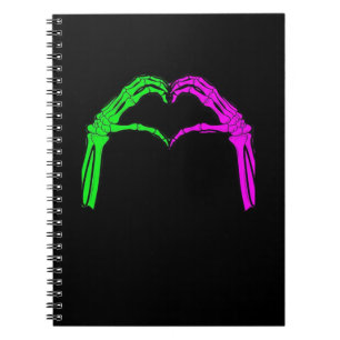 Cuaderno Skeleton manos Rótulo de corazón retro disfraz de