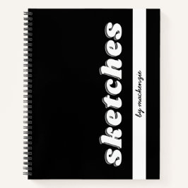 Cuaderno Sketch Book Black White Retro Nombre personalizado