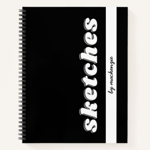 Cuaderno Sketch Book Black White Retro Nombre personalizado