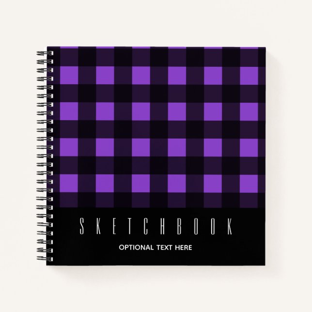 Cuaderno Sketch Purple Black Plaid Gingham Check Pattern (Anverso)