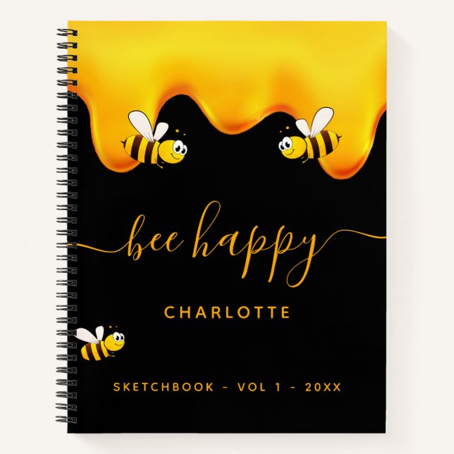 Cuaderno Sketchbook abeja negra feliz burbuja abejas dulce  (Anverso)