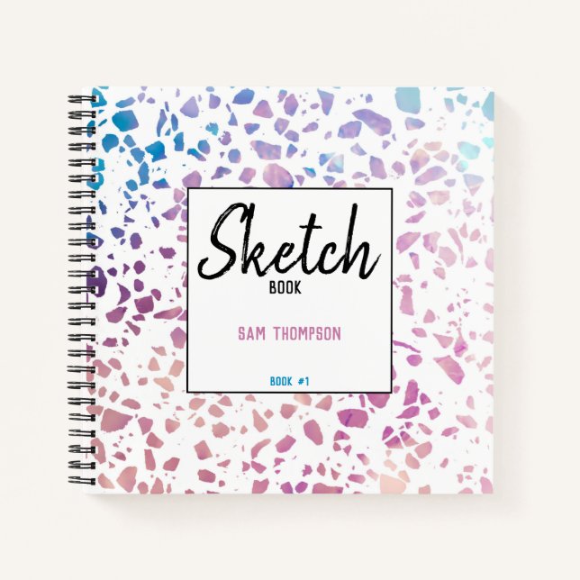 Cuaderno Sketchbook azul rosado del mosaico Terrazzo person (Anverso)
