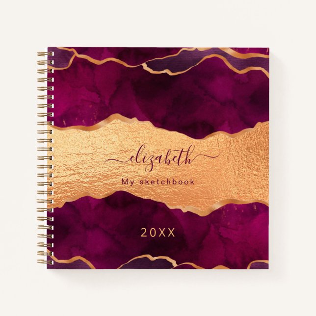Cuaderno Sketchbook burgundy agre el oro de mármol (Anverso)