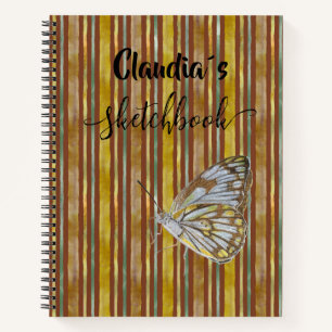 Cuaderno Sketchbook butterfly on brown stripes add name
