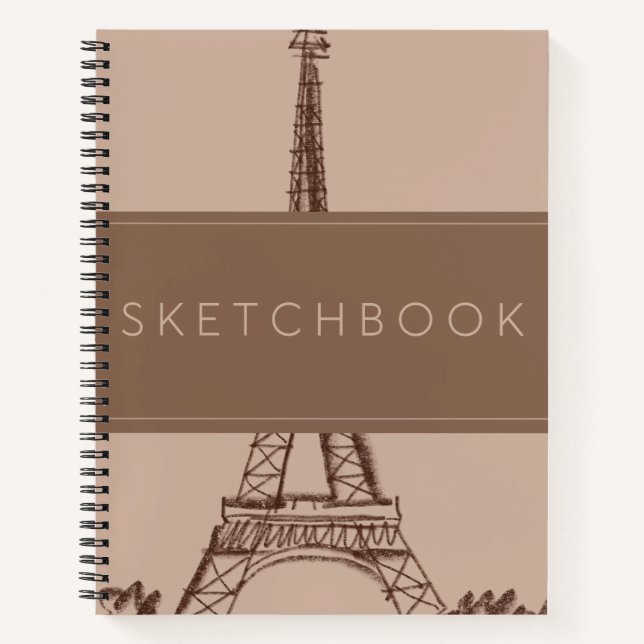 Cuaderno Sketchbook de la Torre Eiffel Marrón en París (Anverso)