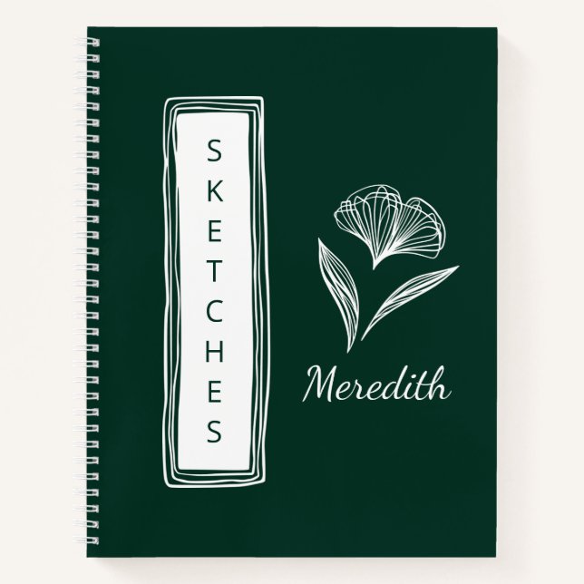Cuaderno Sketchbook Floral personalizada verde esmeralda (Anverso)