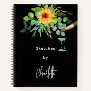 Cuaderno Sketchbook girasoles eucalipto negro