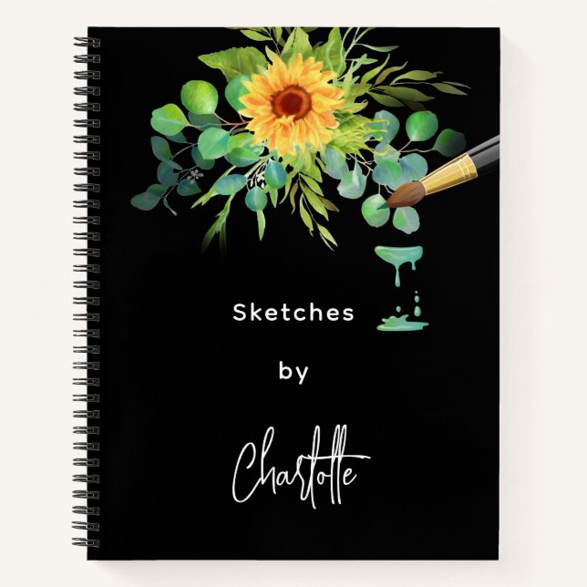 Cuaderno Sketchbook girasoles eucalipto negro (Anverso)
