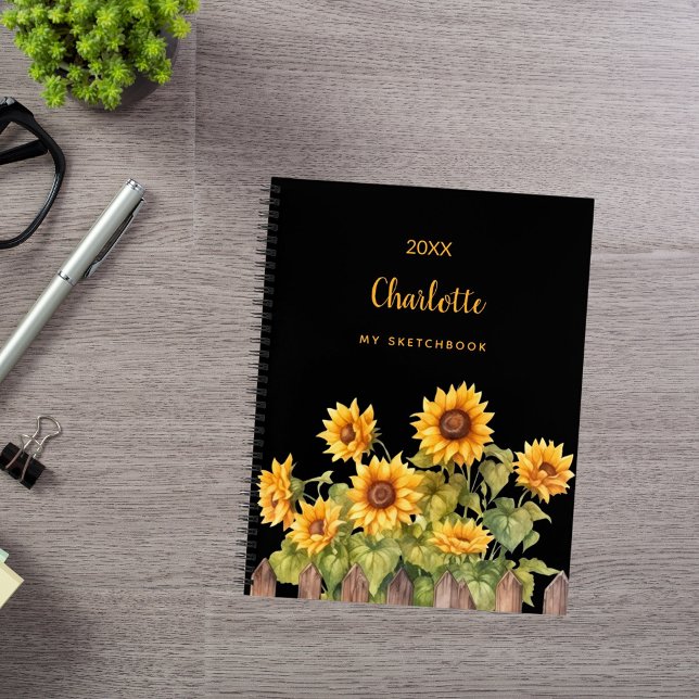 Cuaderno Sketchbook girasoles floral negro rústico (Subido por el creador)