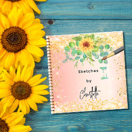 Cuaderno Sketchbook girasoles naranja pintura dorada