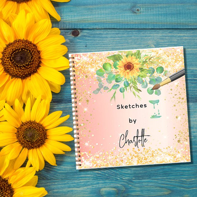 Cuaderno Sketchbook girasoles naranja pintura dorada (Subido por el creador)