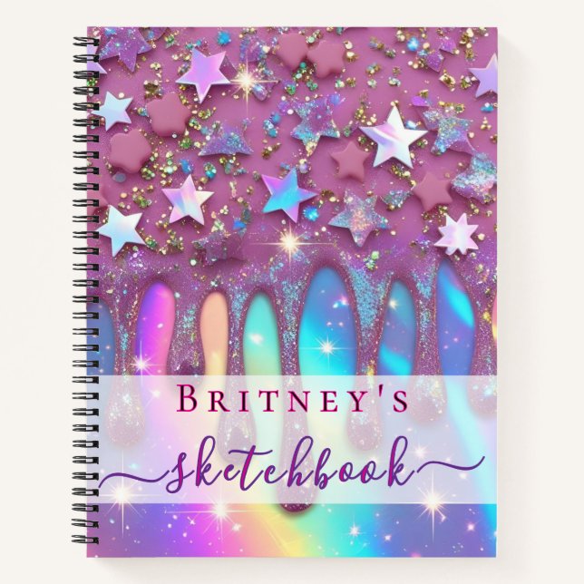 Cuaderno Sketchbook holographic pink drips girly (Anverso)