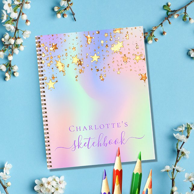 Cuaderno Sketchbook holographic unicorn pink rainbow gold (Subido por el creador)