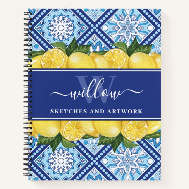 Cuaderno Sketchbook Lemon Blue Tile Monograma (Anverso)