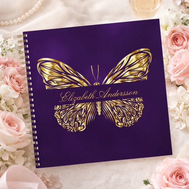 Cuaderno Sketchbook mariposa color púrpura oro nombre elega (Subido por el creador)