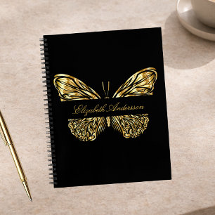 Cuaderno Sketchbook mariposa dorado negro nombre elegante