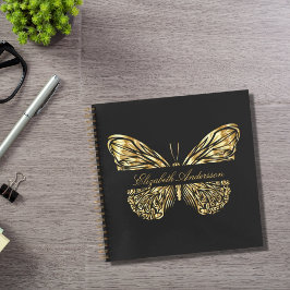 Cuaderno Sketchbook mariposa dorado negro nombre elegante