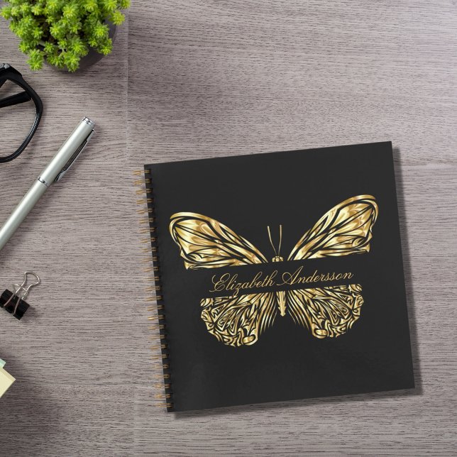 Cuaderno Sketchbook mariposa dorado negro nombre elegante (Subido por el creador)