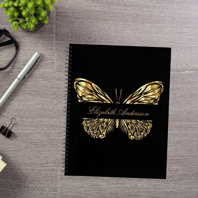 Cuaderno Sketchbook mariposa dorado negro nombre elegante (Subido por el creador)