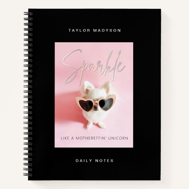 Cuaderno Sketchbook Pink Girl | Chihuahua Sparkle Black (Anverso)