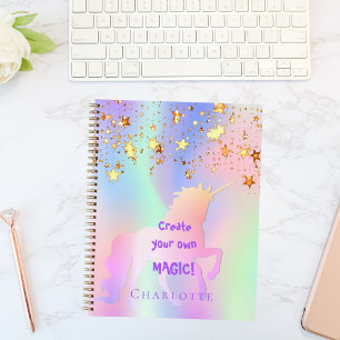 Cuaderno Sketchbook unicorn estrellas de oro rosa holográfi