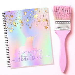 Cuaderno Sketchbook unicorn estrellas de oro rosa iridesnom