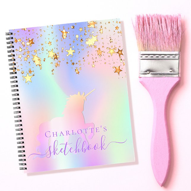 Cuaderno Sketchbook unicorn estrellas de oro rosa iridesnom (Subido por el creador)
