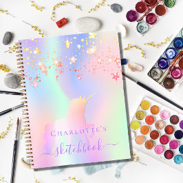 Cuaderno Sketchbook unicorn púrpura iridiscente nombre