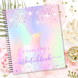 Cuaderno Sketchbook unicorn purpurina iridiscente rosa