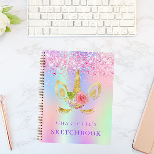 Cuaderno Sketchbook unicornio cara rosa morado holográfico
