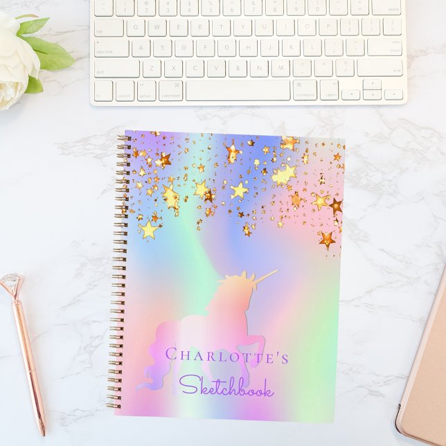 Cuaderno Sketchbook unicornio estrellas de oro rosa holográ (Subido por el creador)