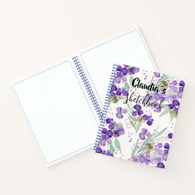 Cuaderno Sketchbook with name watercolors hydrangeas  (Interior)