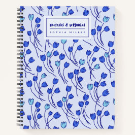 Cuaderno Sketchy Tulips Hand Drawn Floral | Blue Delft