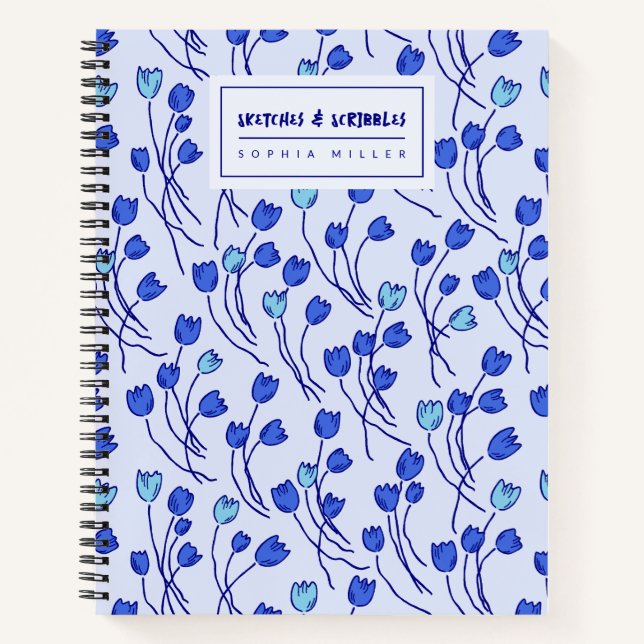 Cuaderno Sketchy Tulips Hand Drawn Floral | Blue Delft (Anverso)