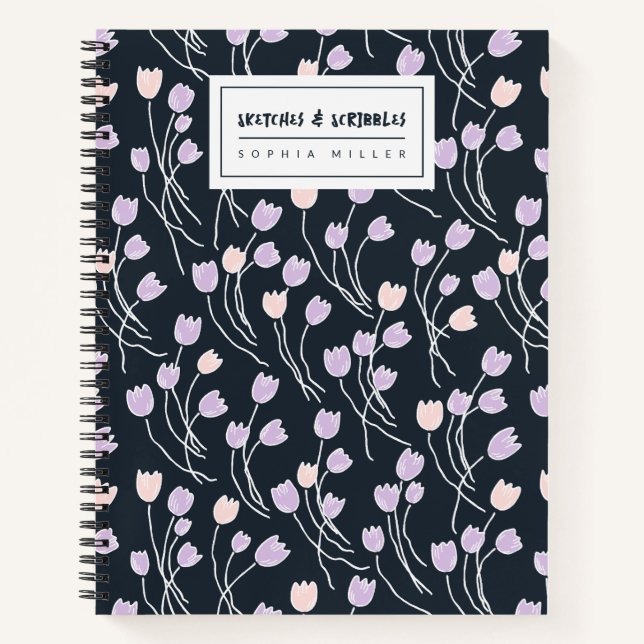 Cuaderno Sketchy Tulips Hand Drawn Floral | Midnight Garden (Anverso)