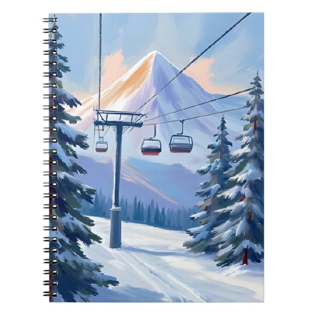 Cuaderno Ski Lift | Mountain Winter Watercolor Skiing (Frente)