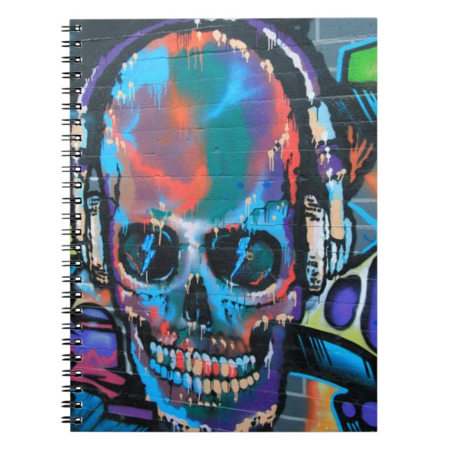 Cuaderno Skull, blue music Graffiti street art, urban goth (Frente)