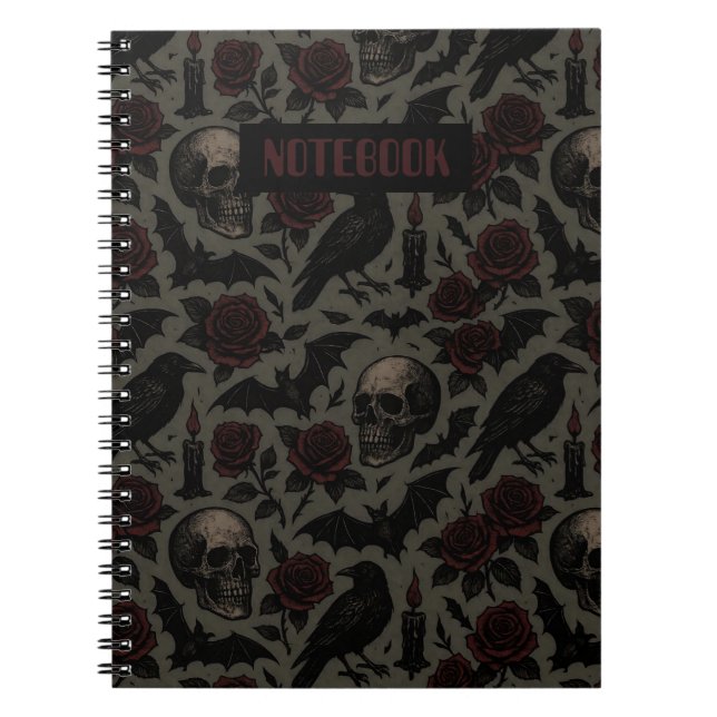 Cuaderno Skulls góticos, cuervos y patrones de Rosas (Frente)
