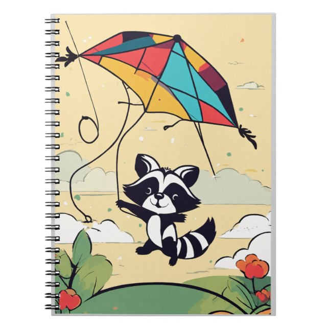 Cuaderno Sky Play: Mapache minimalista y cometa (Frente)