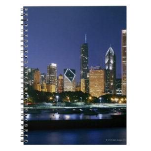 Cuaderno Skyline del centro de Chicago de noche