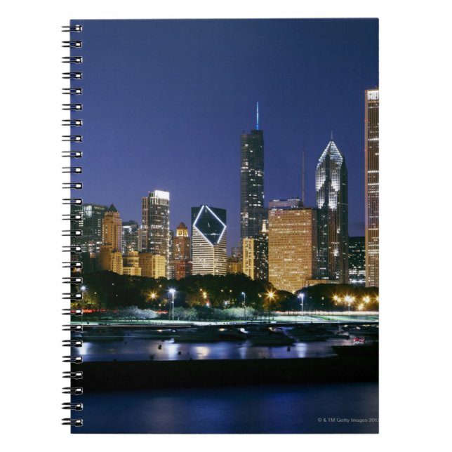 Cuaderno Skyline del centro de Chicago de noche (Frente)