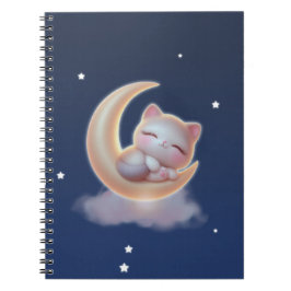 Cuaderno Sleeping Kitten on Moon – Cute Kawaii Cat Notebook