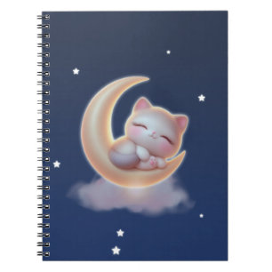 Cuaderno Sleeping Kitten on Moon – Cute Kawaii Cat Notebook