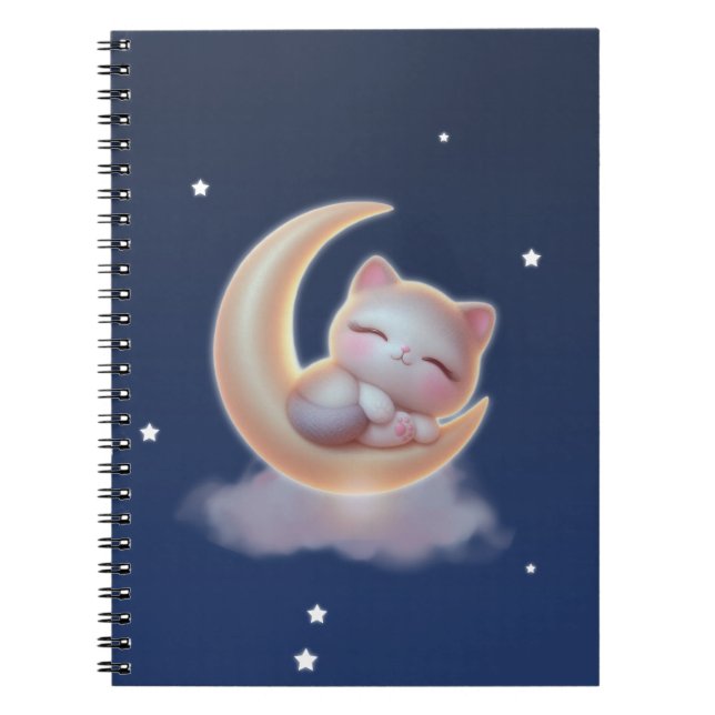 Cuaderno Sleeping Kitten on Moon – Cute Kawaii Cat Notebook (Frente)