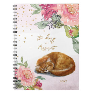 Cuaderno Sleepy Cat Ilustracion Flor Chica Diario