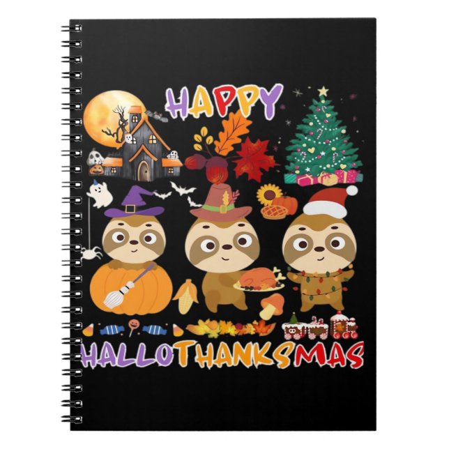 Cuaderno Sloth Happy Hallothanksmas Gracioso Halloween Than (Frente)